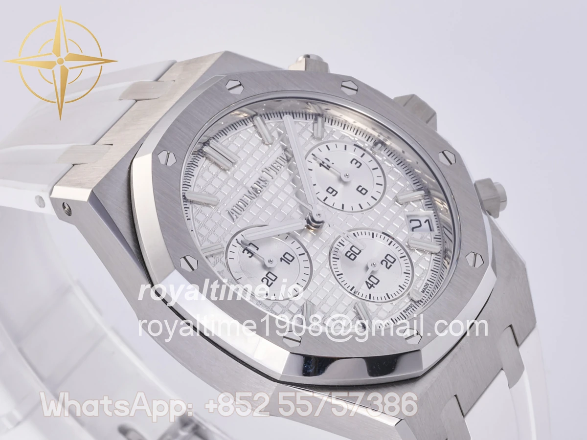 Audemars Piguet Royal Oak Chrono 26240 SS DDF Silver Dial on White Rubber Strap DD4401 (50th Anniversary) - Image 6