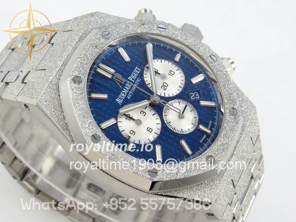 Audemars Piguet Royal Oak Chrono 26331 Frosted SS APSF Blue/White Dial on Bracelet A2385 - Image 6