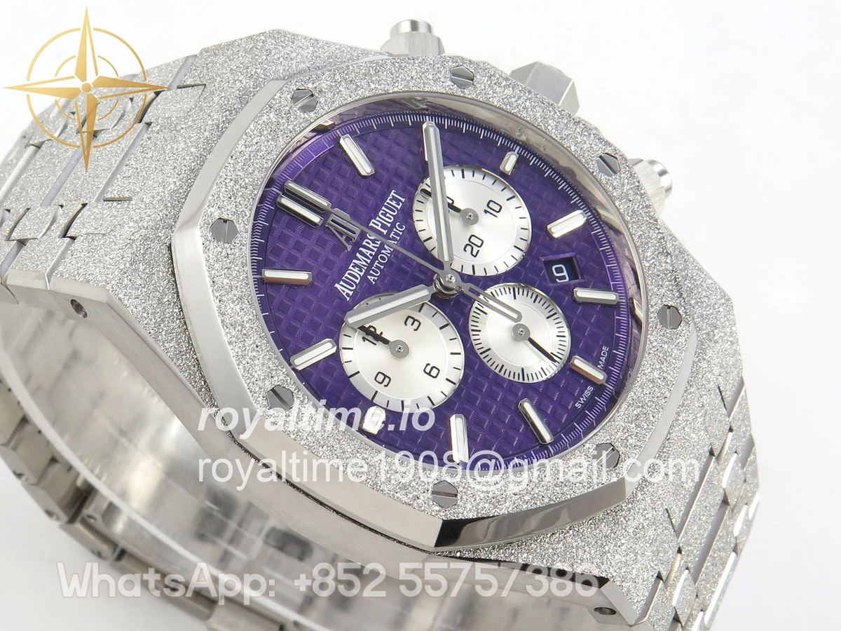 Audemars Piguet Royal Oak Chrono 26331 Frosted SS APSF Purple/White Dial on Bracelet A2385 - Image 6