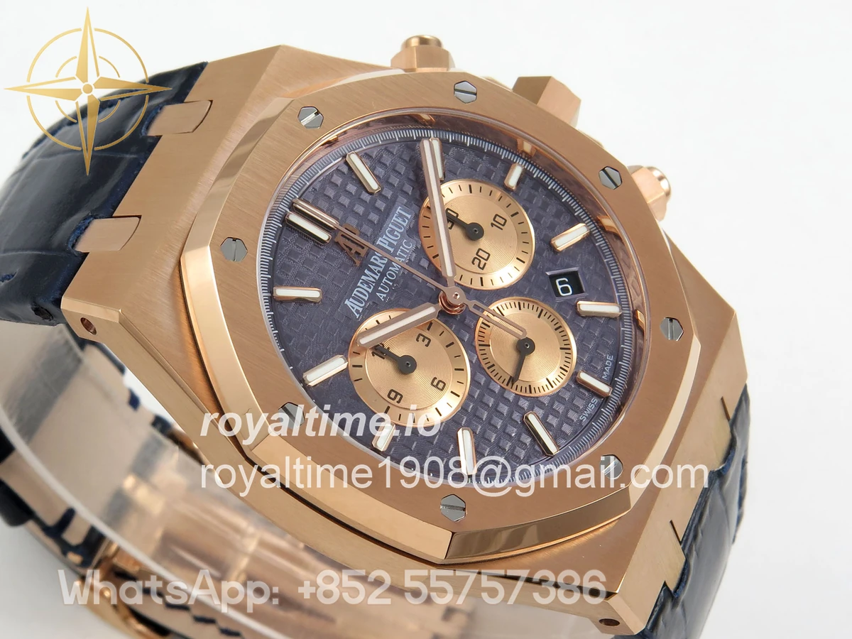 Audemars Piguet Royal Oak Chrono 26331 RG APWF Blue/RG Dial on Brown Leather Strap A2385 - Image 6