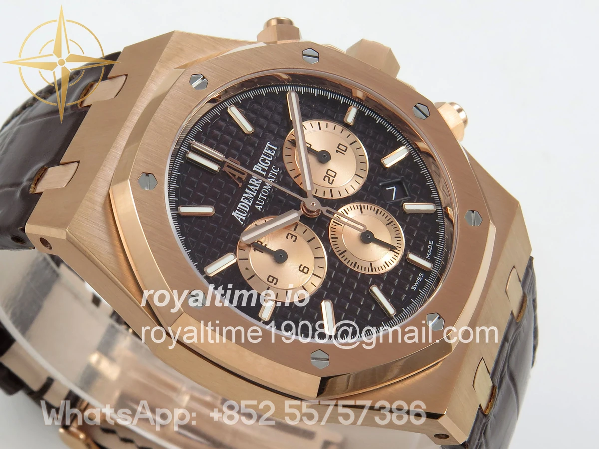 Audemars Piguet Royal Oak Chrono 26331 RG APWF Brown/RG Dial on Brown Leather Strap A2385 - Image 6