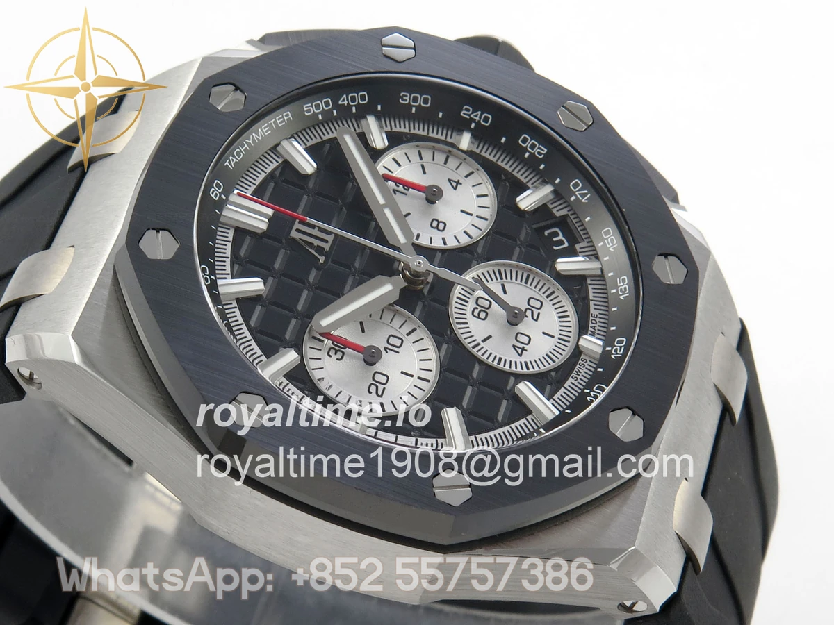 Audemars Piguet Royal Oak Offshore 43mm 26420 Ceramic Bezel SS DDF Black Dial On Black Rubber Strap DD4401 - Image 6