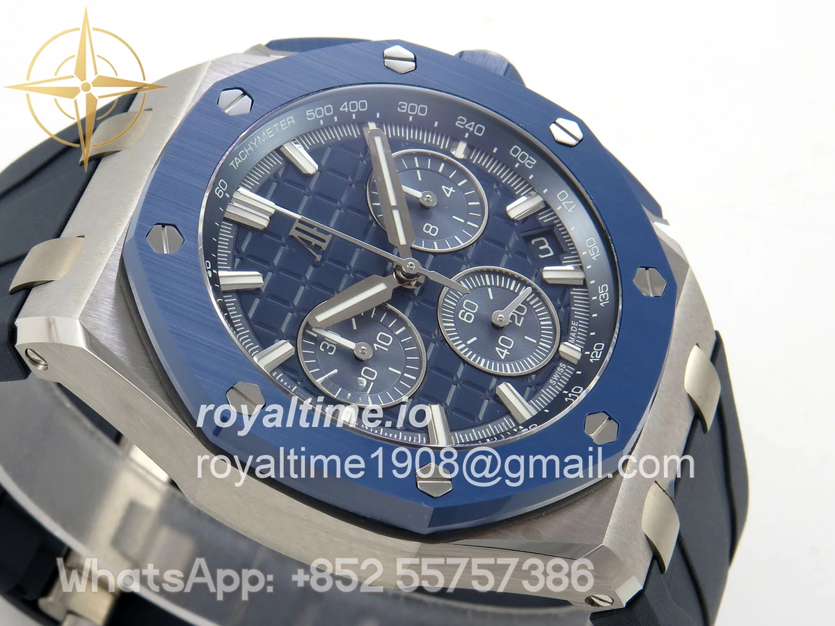 Audemars Piguet Royal Oak Offshore 43mm 26420 Ceramic Bezel SS DDF Blue Dial On Blue Rubber Strap DD4401 - Image 6