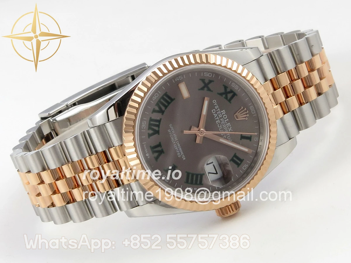 Rolex DateJust 36 126231 QF Gray Dial Green Roman on Jubilee Bracelet QF3235 - Image 7