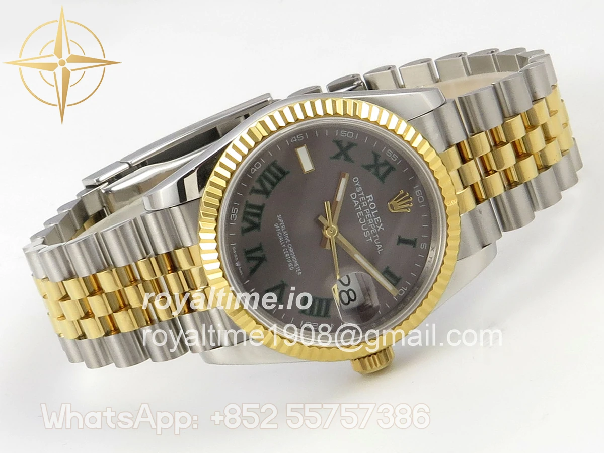 Rolex DateJust 36 126233 QF Gray Dial Green Roman on Jubilee Bracelet QF3235 - Image 7