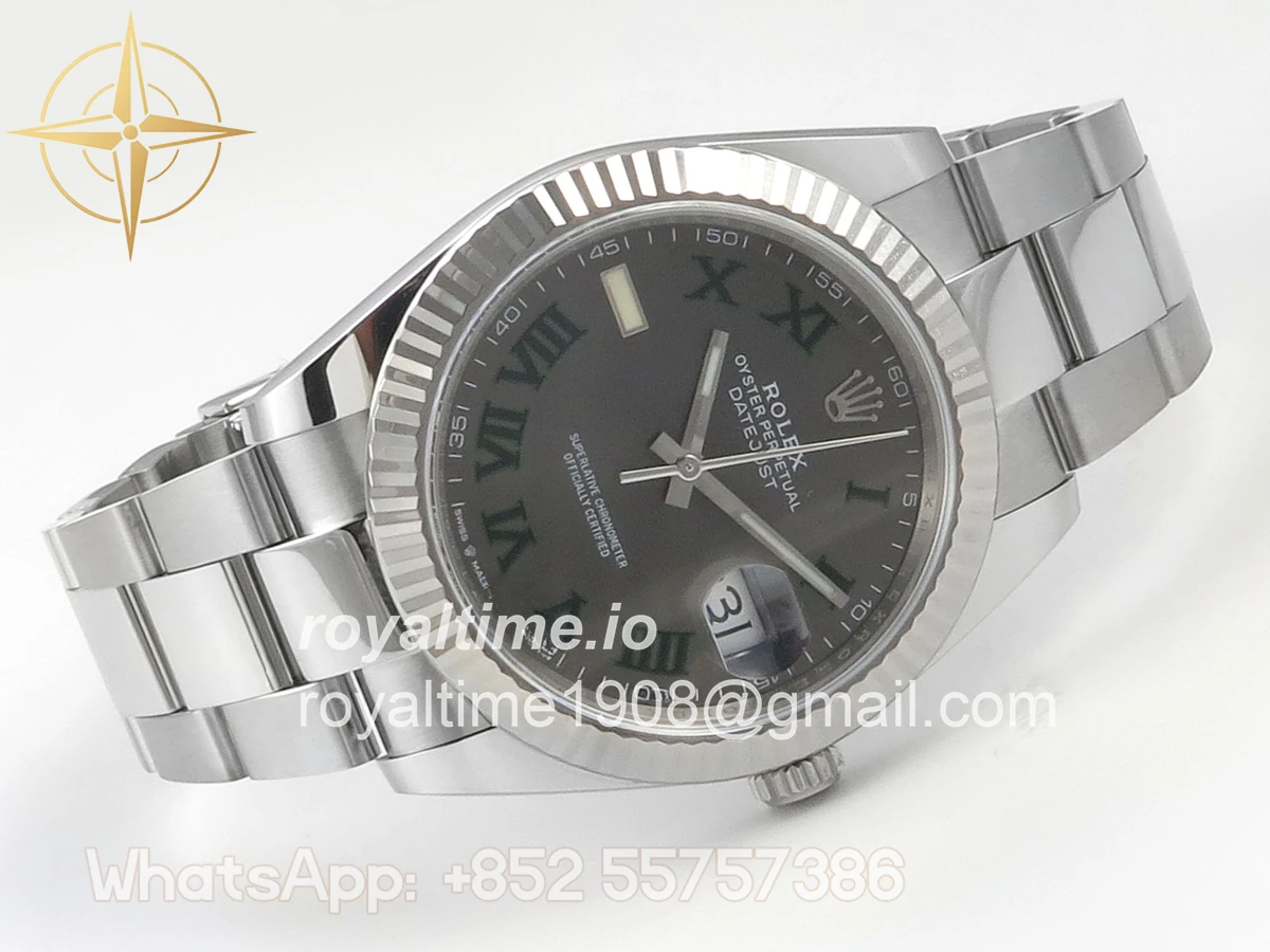 Rolex DateJust 41 126334 904L SS SCF Gray Dial Green Roman on Oyster Bracelet VR3235 - Image 7