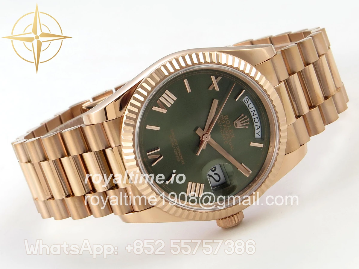 Rolex Day Date 36 RG QF 904L Steel Green Roman Dial on President Bracelet A2836 V3 - Image 7