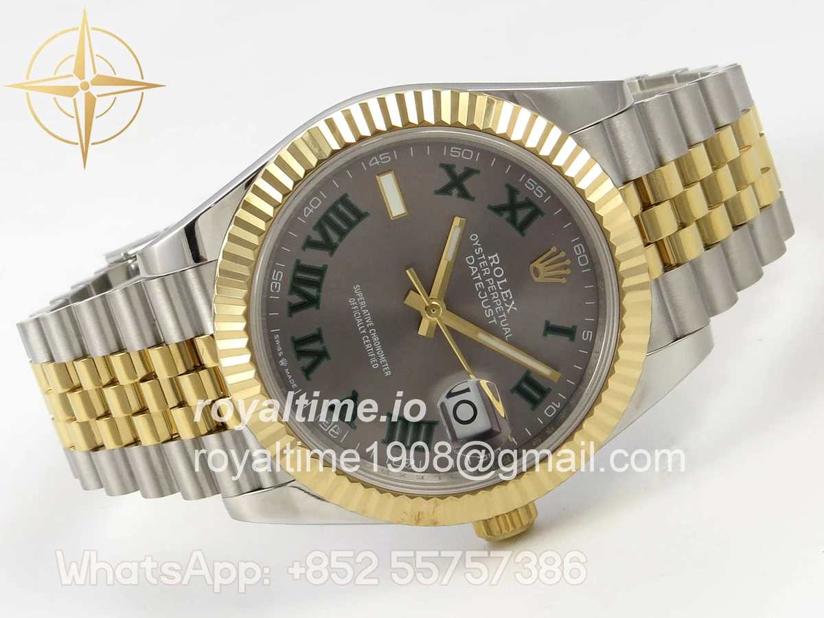 Rolex DateJust 41 126333 QF 904L Steel Gray Dial Green Roman on SS/YG Jubilee Bracelet QF3235 (145g) - Image 7