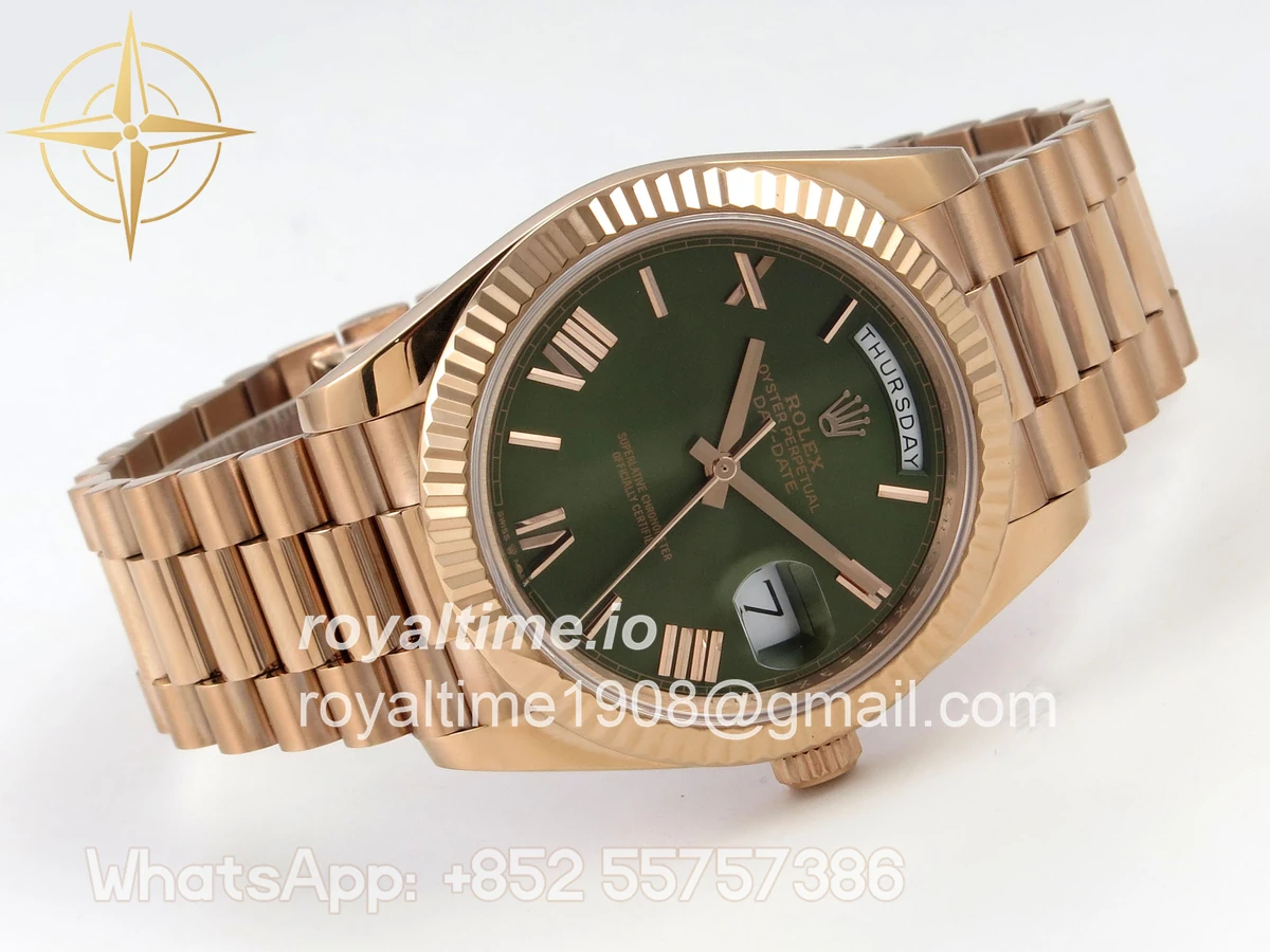 Rolex Day Date 40 RG 228235 QF Green Roman Dial on President Bracelet A2836 V6 (200g) - Image 7