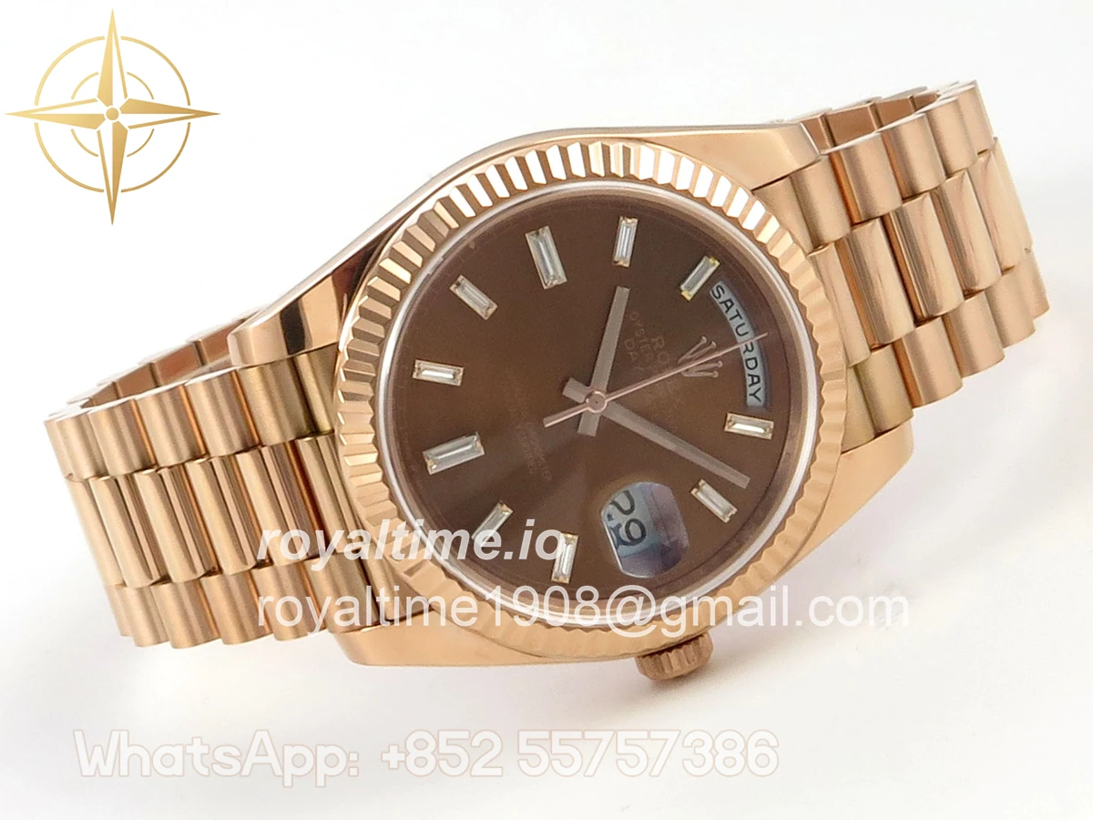 Rolex Day Date 40 RG TMF Brown Diamonds Dial on President Bracelet VR3255 (Weighted) 208g - Image 7