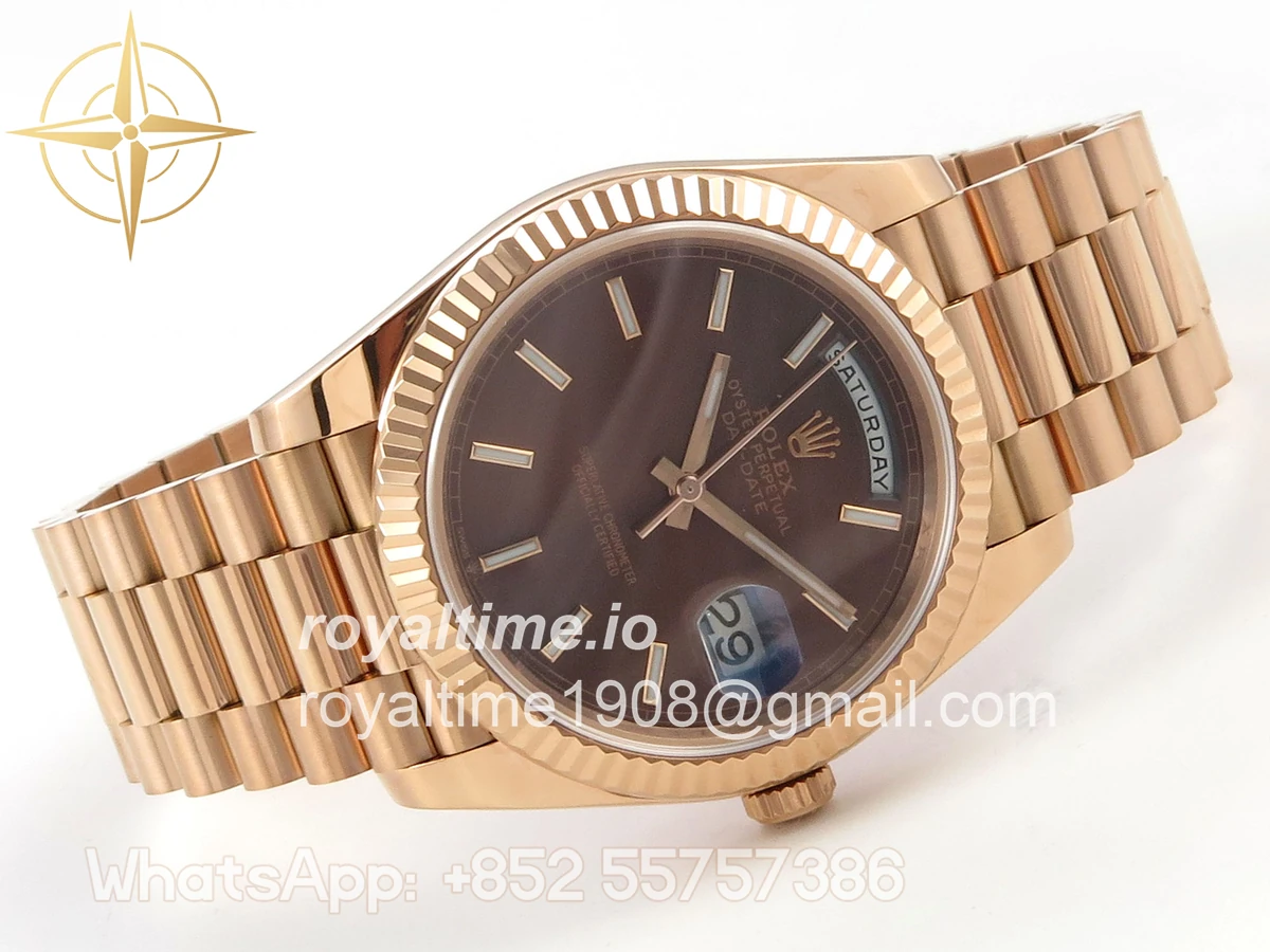 Rolex Day Date 40 RG TMF Brown Stick Dial on President Bracelet VR3255 (Weighted) 208g - Image 7