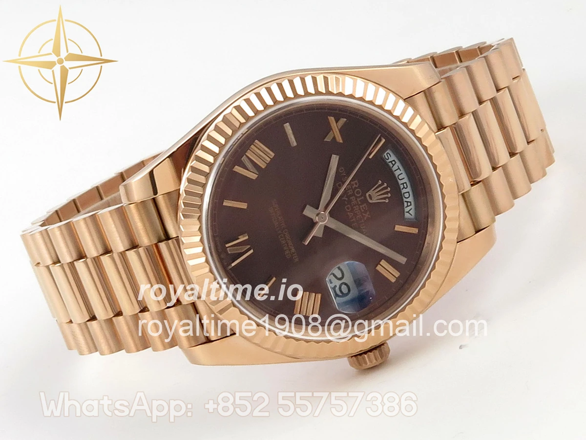 Rolex Day Date 40 RG TMF Brown Roman Dial on President Bracelet VR3255 - Image 7