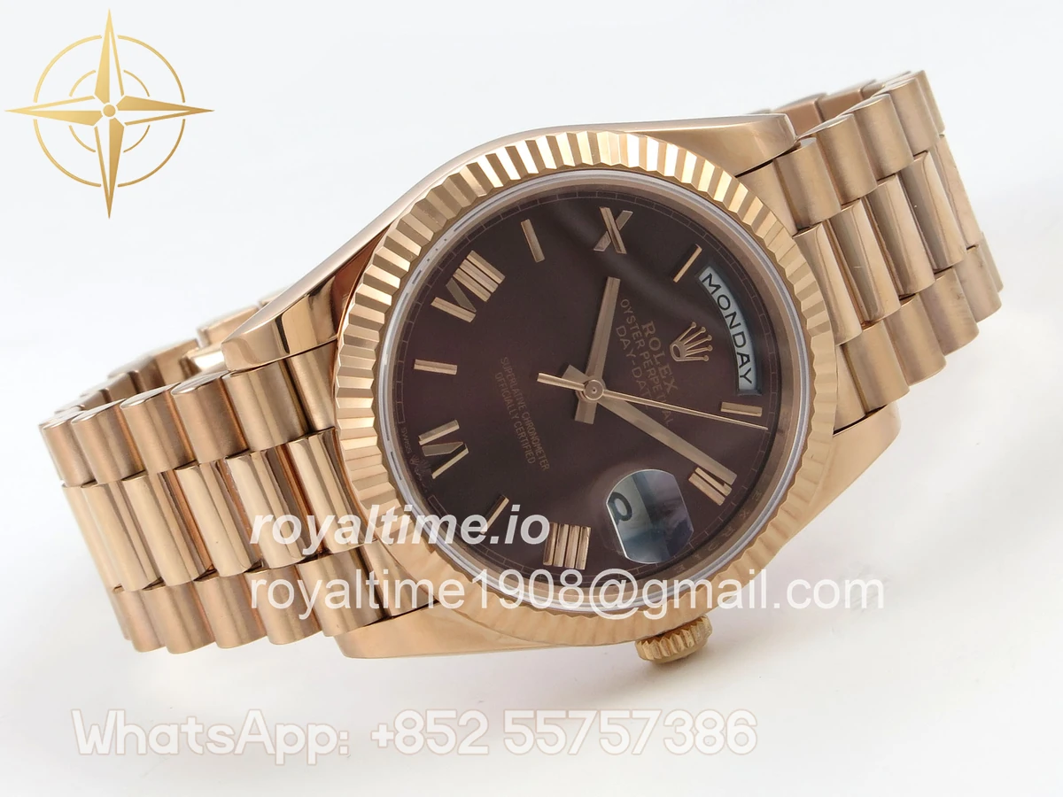 Rolex Day Date 40 RG TMF Brown Roman Dial on President Bracelet VR3255 (220g) - Image 7