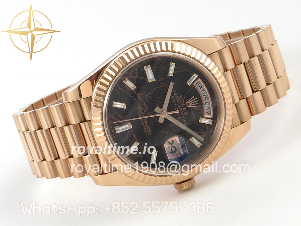 Rolex Day Date 40 RG TMF Eisenkiesel Diamonds Dial on President Bracelet VR3255 (Weighted) 208g - Image 7