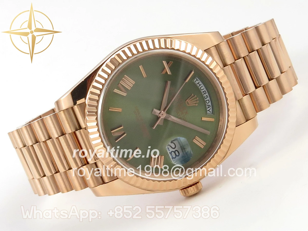 Rolex Day Date 40 RG TMF Green Roman Dial on President Bracelet VR3255 (Weighted) 208g - Image 7