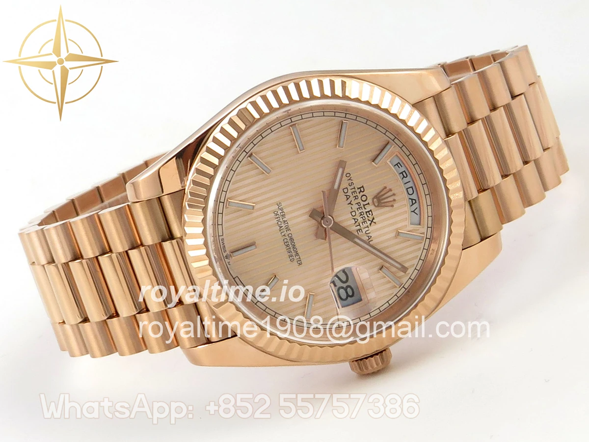 Rolex Day Date 40 RG TMF RG Textured Stick Dial on President Bracelet VR3255 (Weighted) 208g - Image 7