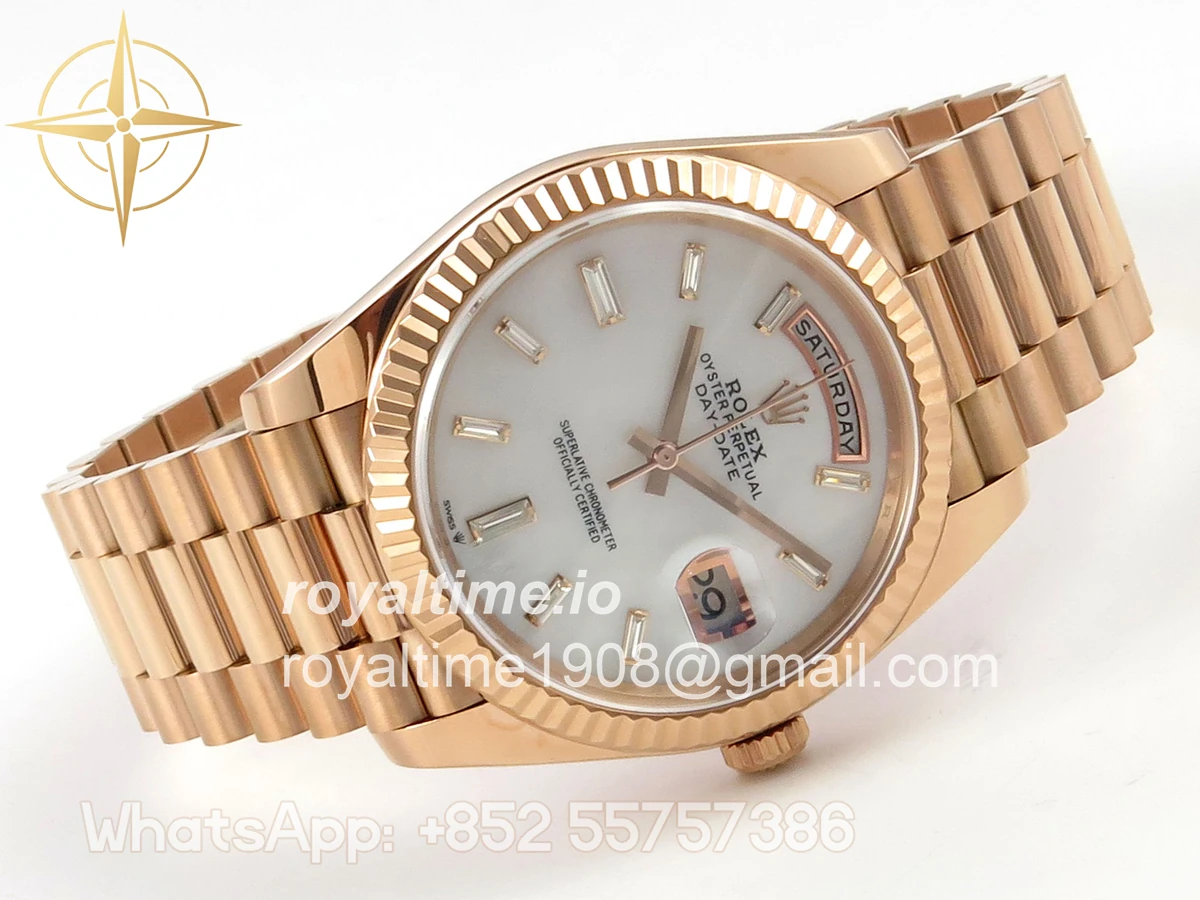 Rolex Day Date 40 RG TMF White MOP Diamonds Dial on President Bracelet VR3255 (Weighted) 208g - Image 7