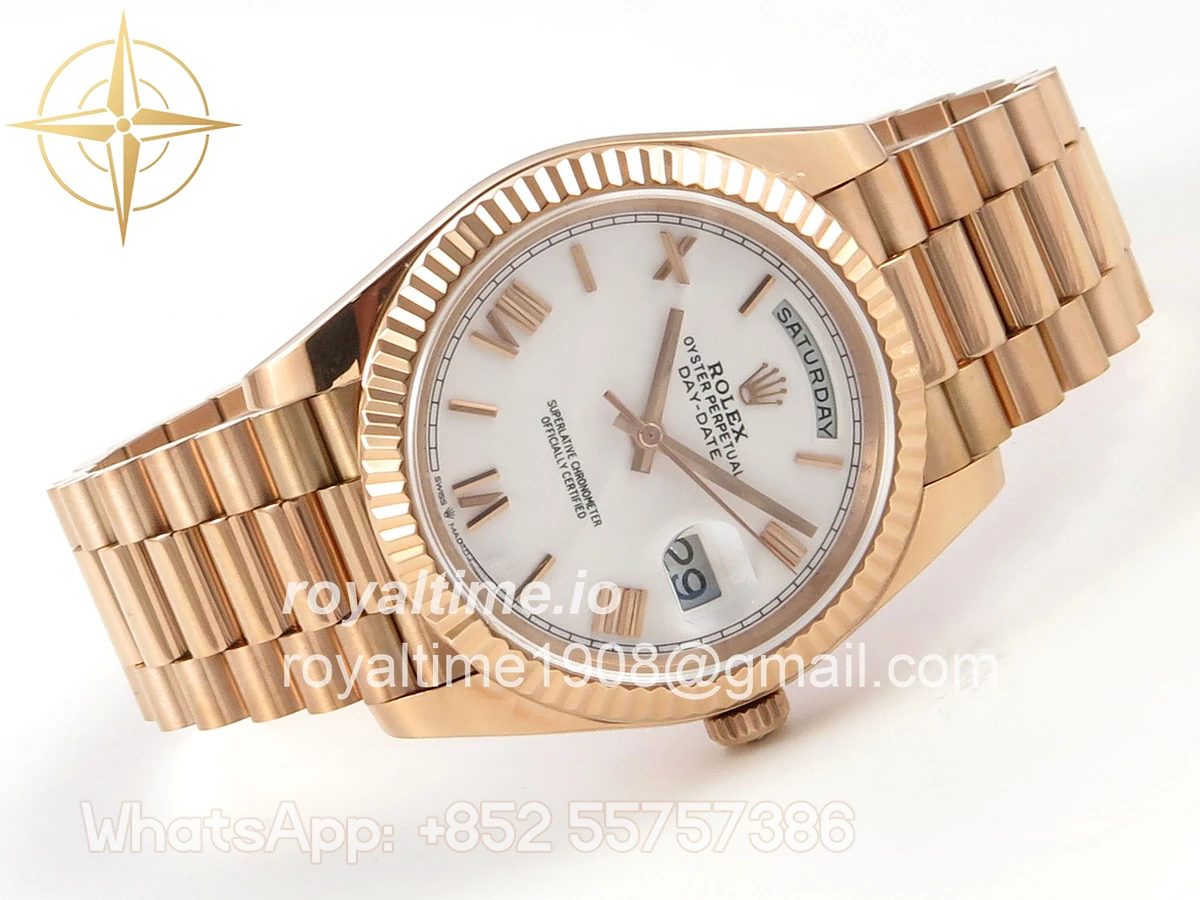 Rolex Day Date 40 RG TMF White Roman Dial on President Bracelet VR3255 (Weighted) 208g - Image 7
