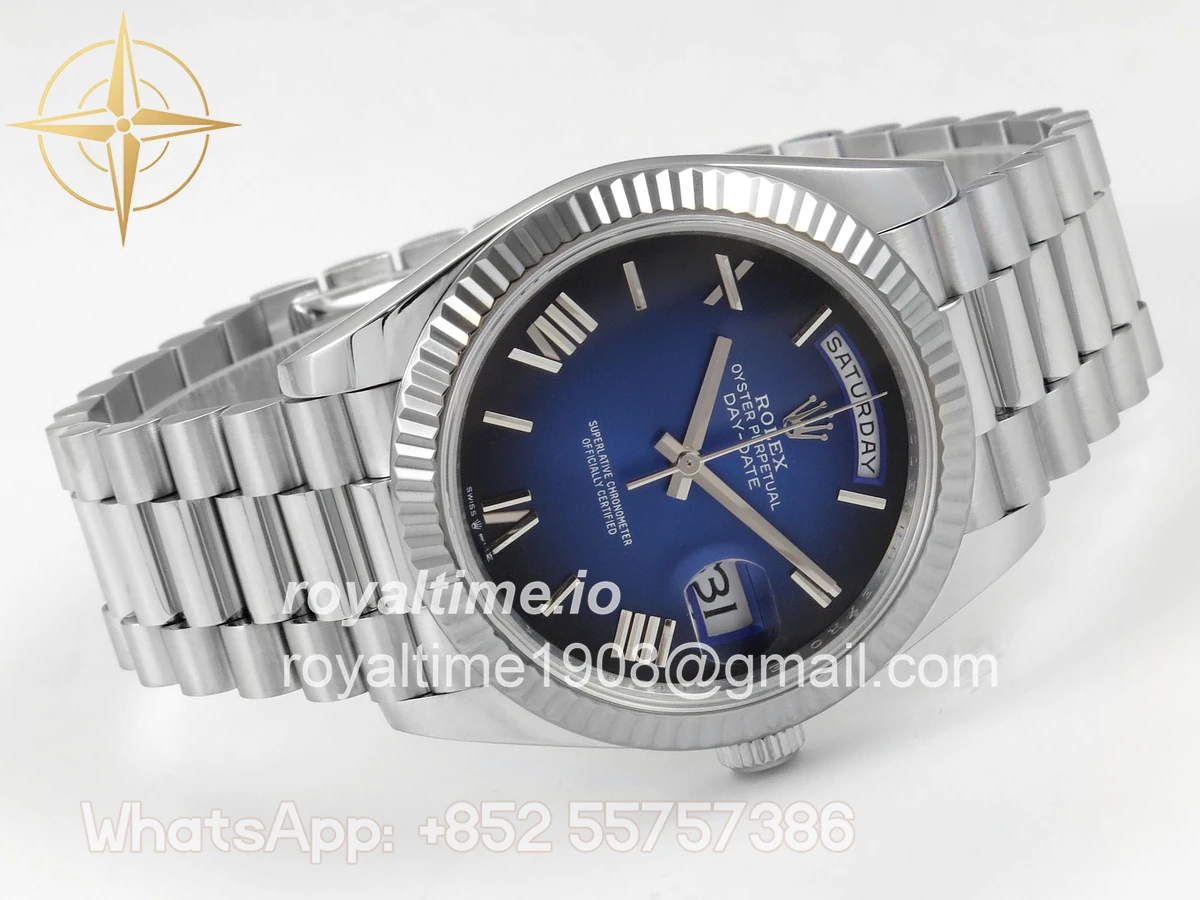 Rolex Day Date 40 SS 228239 QF Blue Ombre Roman Dial on President Bracelet A2836 V6 (200g) - Image 7
