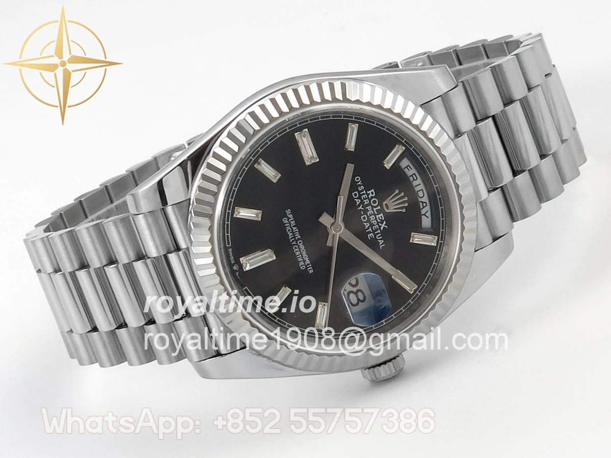 Rolex Day Date 40 SS TMF Black Crystal Dial on President Bracelet VR3255 (Weighted) 208g - Image 7