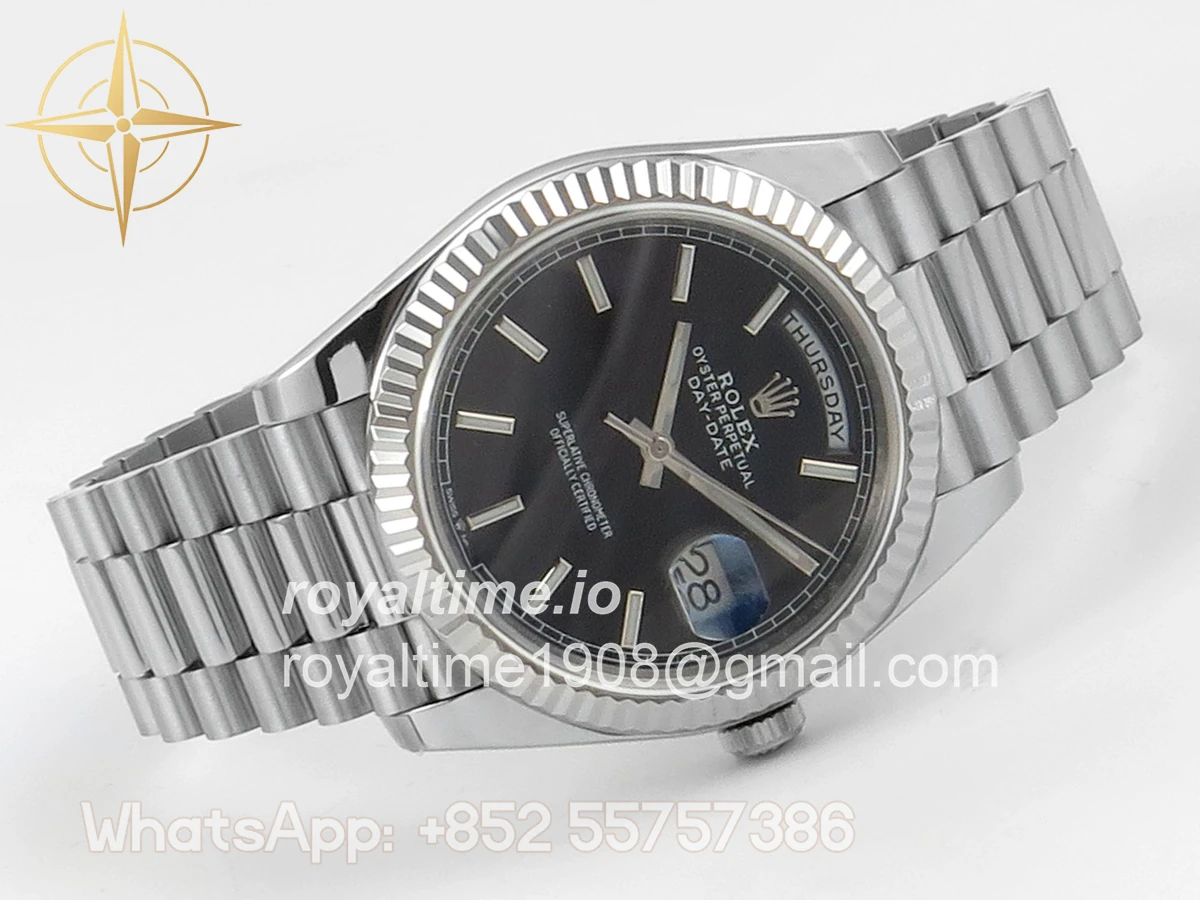Rolex Day Date 40 SS TMF Black Stick Dial on President Bracelet VR3255 (Weighted) 208g - Image 7