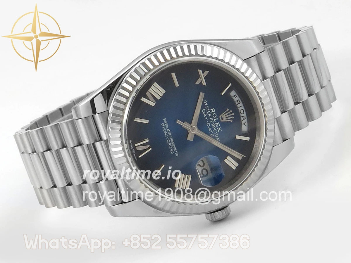 Rolex Day Date 40 SS TMF Blue Ombre Roman Dial on President Bracelet VR3255 (Weighted) 208g - Image 7