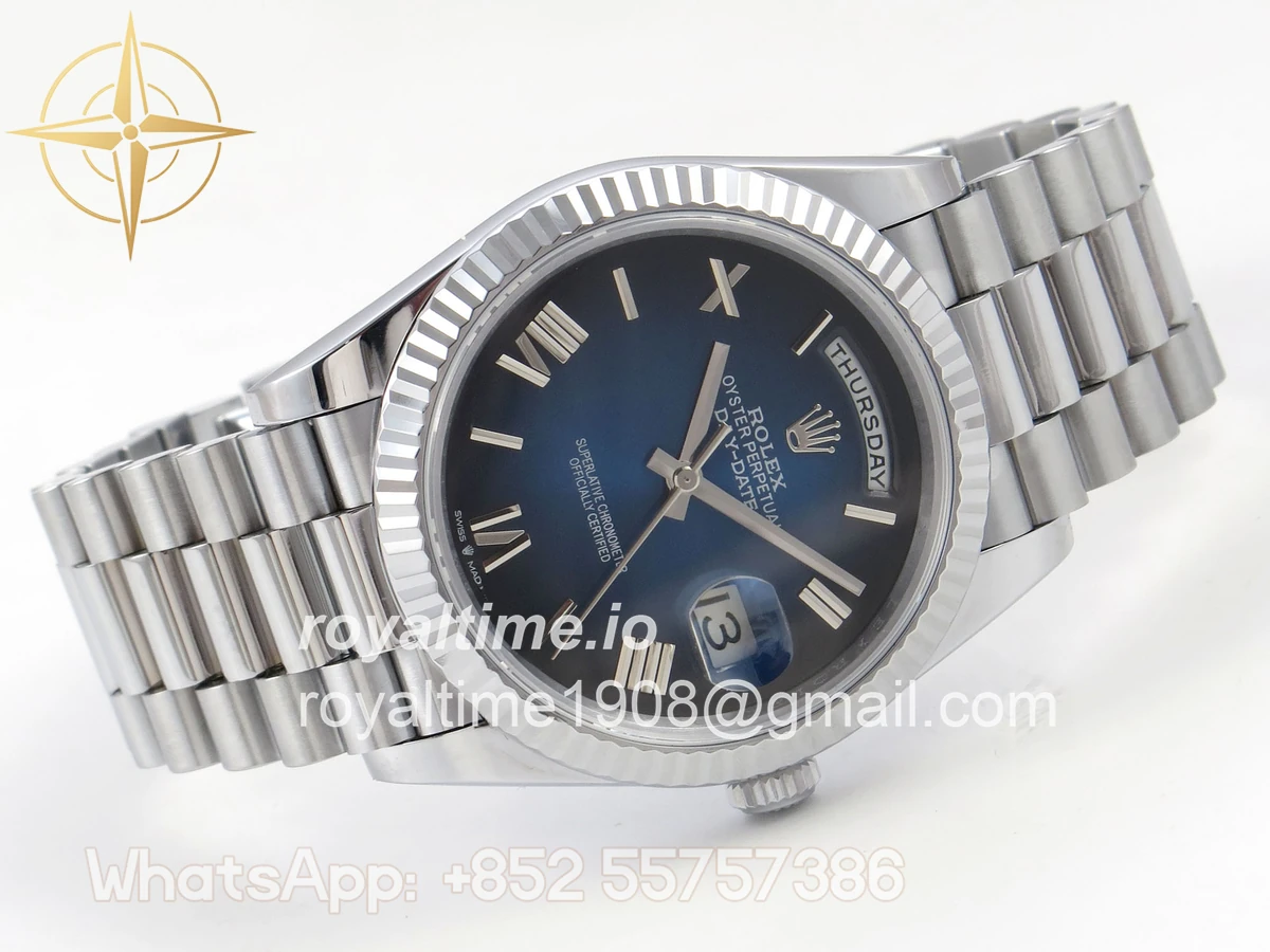 Rolex Day Date 40 SS TMF Blue Roman Dial on President Bracelet VR3255 (220g) - Image 7
