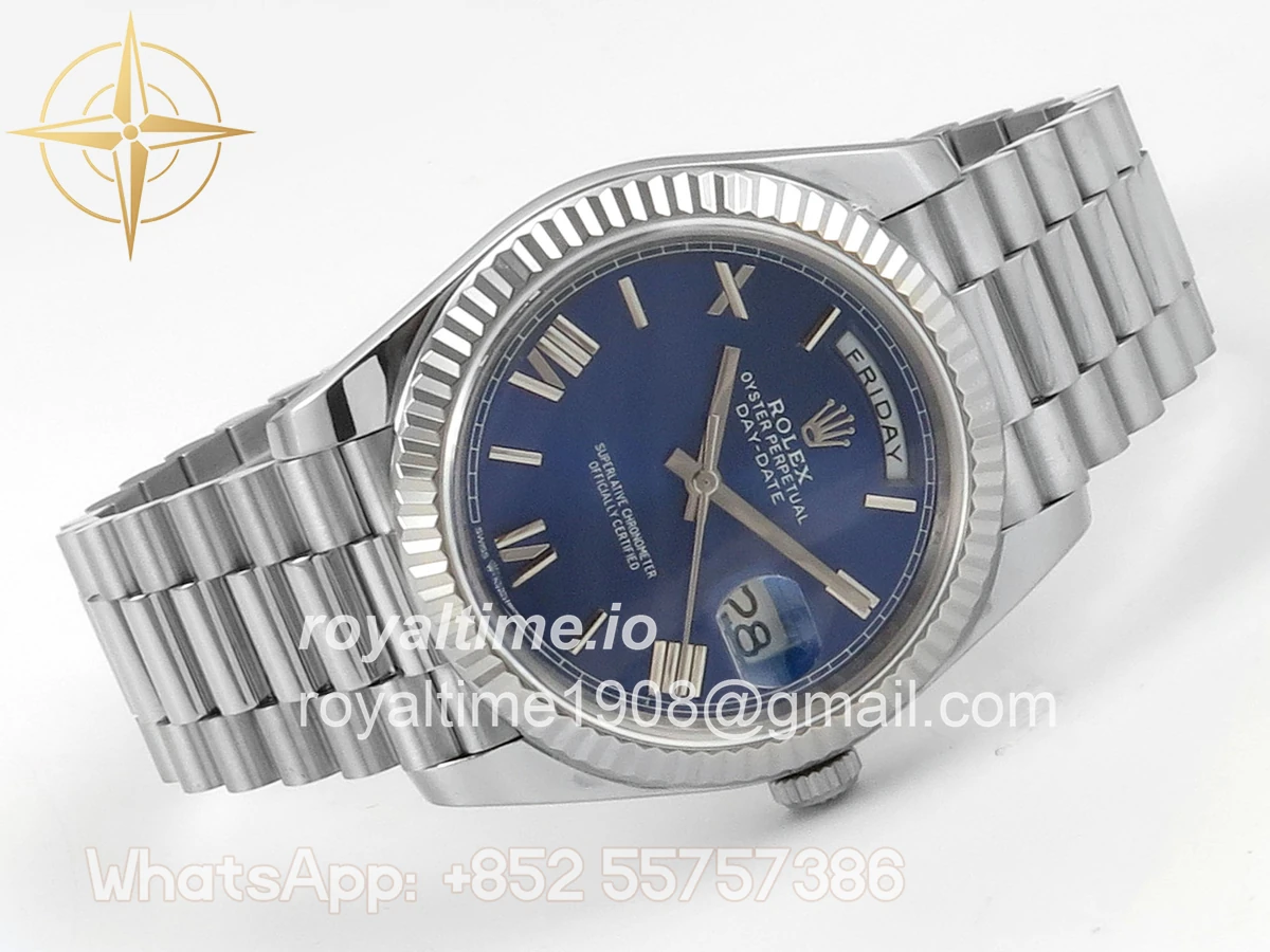 Rolex Day Date 40 SS TMF Blue Roman Dial on President Bracelet VR3255 (Weighted) 208g - Image 7