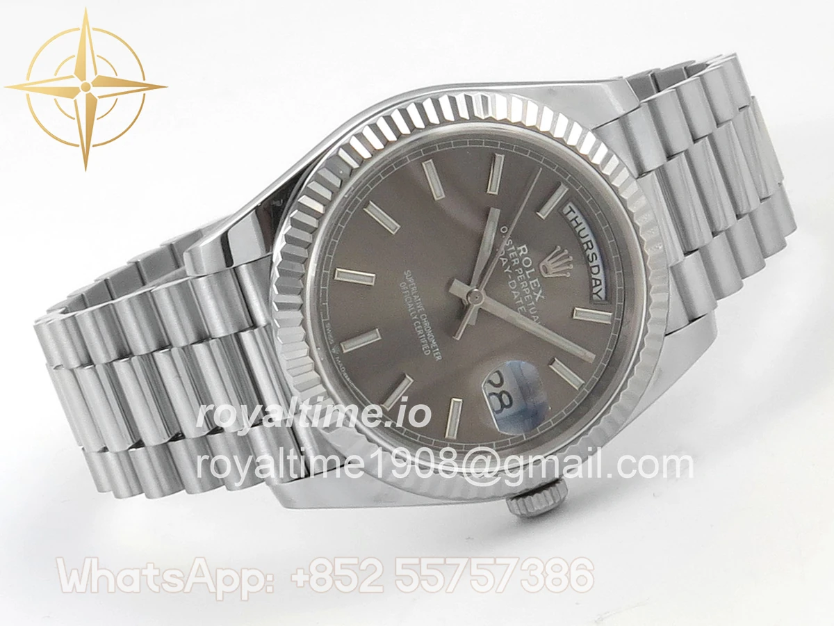Rolex Day Date 40 SS TMF Gray Stick Dial on President Bracelet VR3255 (Weighted) 208g - Image 7