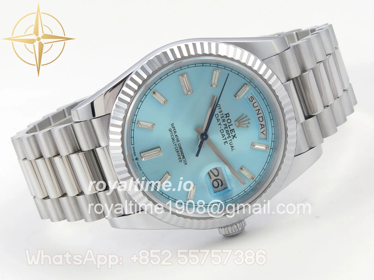 Rolex Day Date 40 SS TMF Ice Blue Crystal Dial on President Bracelet VR3255 (220g) - Image 7