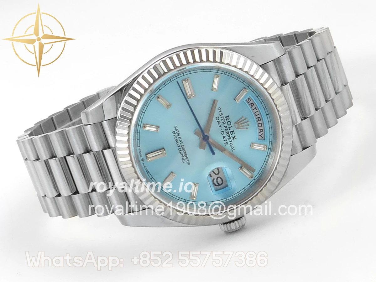 Rolex Day Date 40 SS TMF Ice Blue Crystal Dial on President Bracelet VR3255 (Weighted) 208g - Image 7