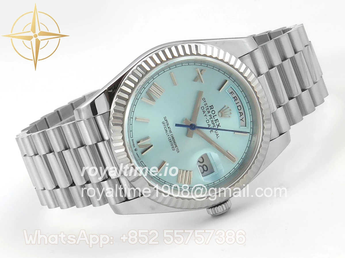 Rolex Day Date 40 SS TMF Ice Blue Roman Dial on President Bracelet VR3255 (Weighted) 208g - Image 7