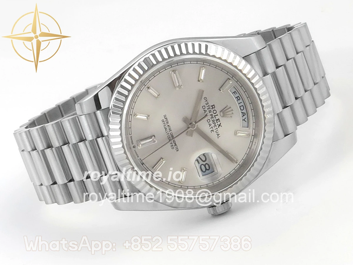 Rolex Day Date 40 SS TMF Silver Crystal Dial on President Bracelet VR3255 (Weighted) 208g - Image 7