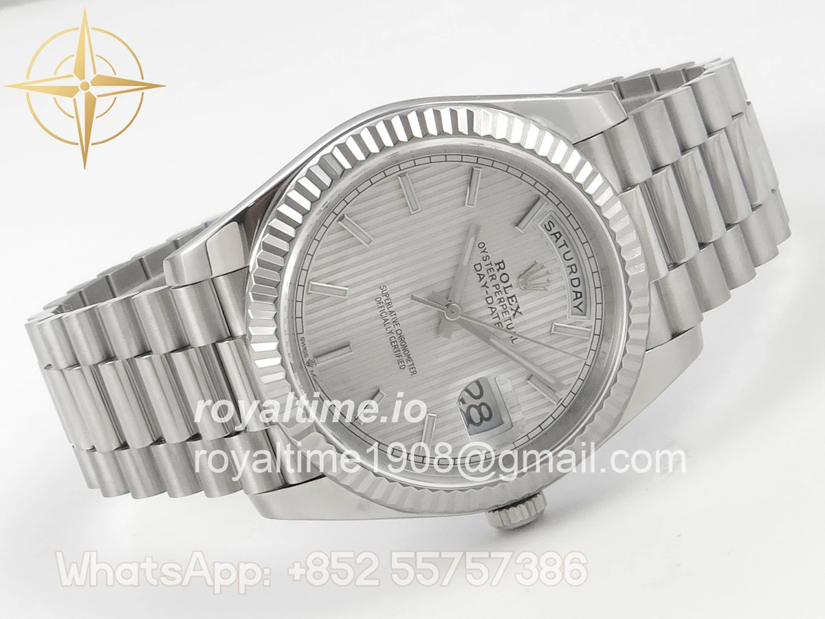 Rolex Day Date 40 SS TMF Silver Textured Stick Dial on President Bracelet VR3255 (Weighted) 208g - Image 7