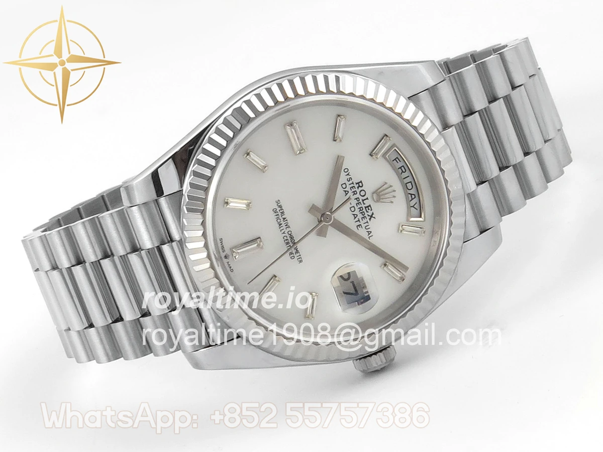 Rolex Day Date 40 SS TMF White MOP Crystal Dial on President Bracelet VR3255 (Weighted) 208g - Image 7
