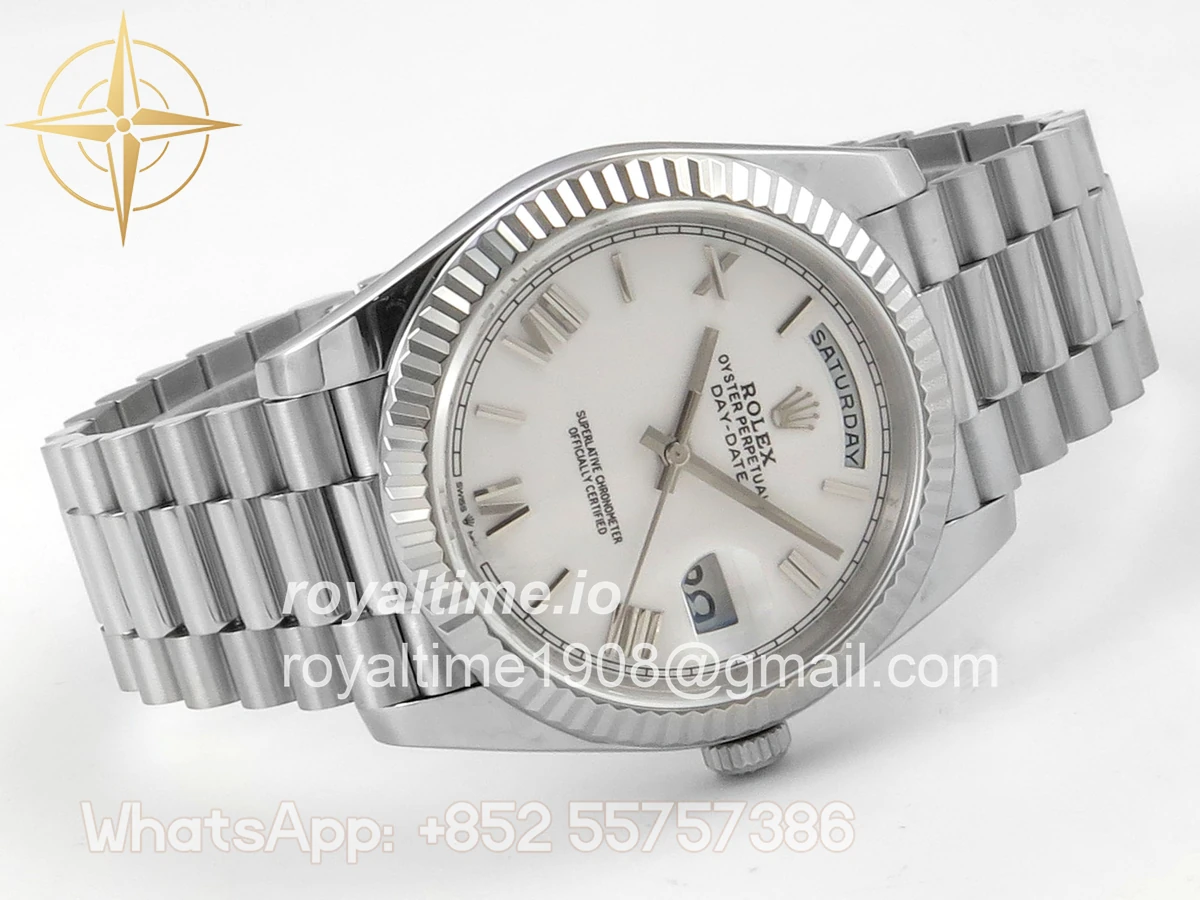 Rolex Day Date 40 SS TMF White Roman Dial on President Bracelet VR3255 (Weighted) 208g - Image 7