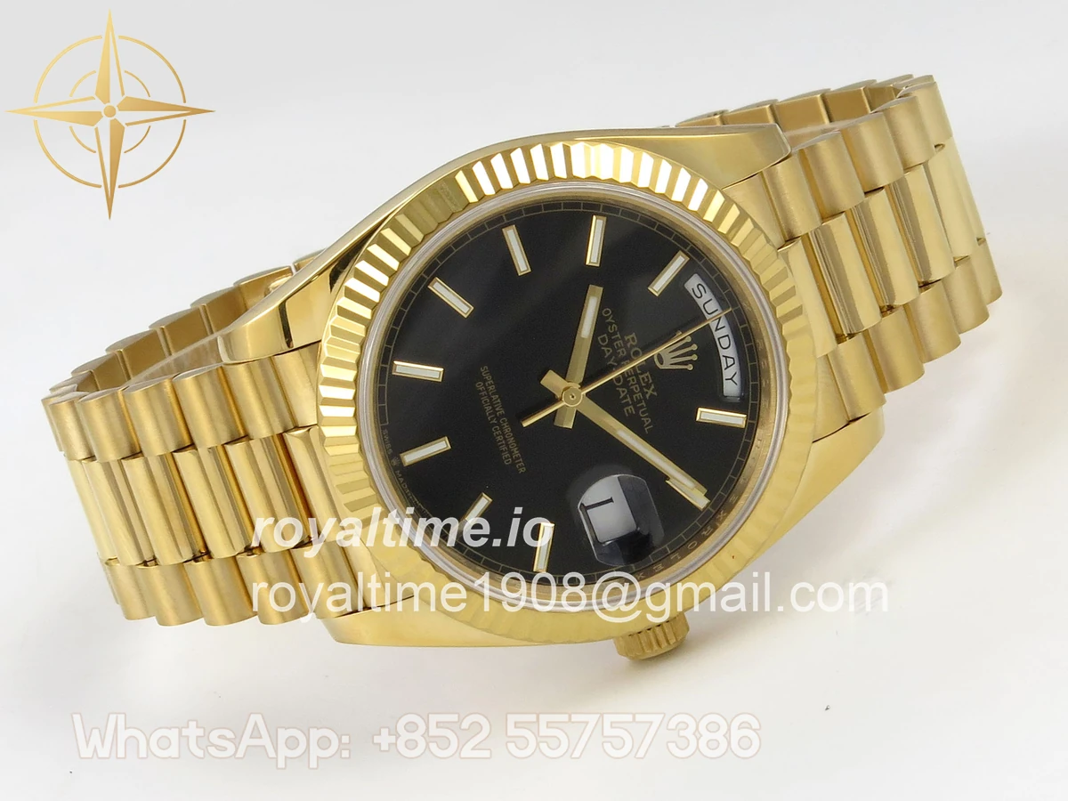 Rolex Day Date 40 YG 228238 QF Black Stick Dial on President Bracelet A2836 V6 (200g) - Image 7