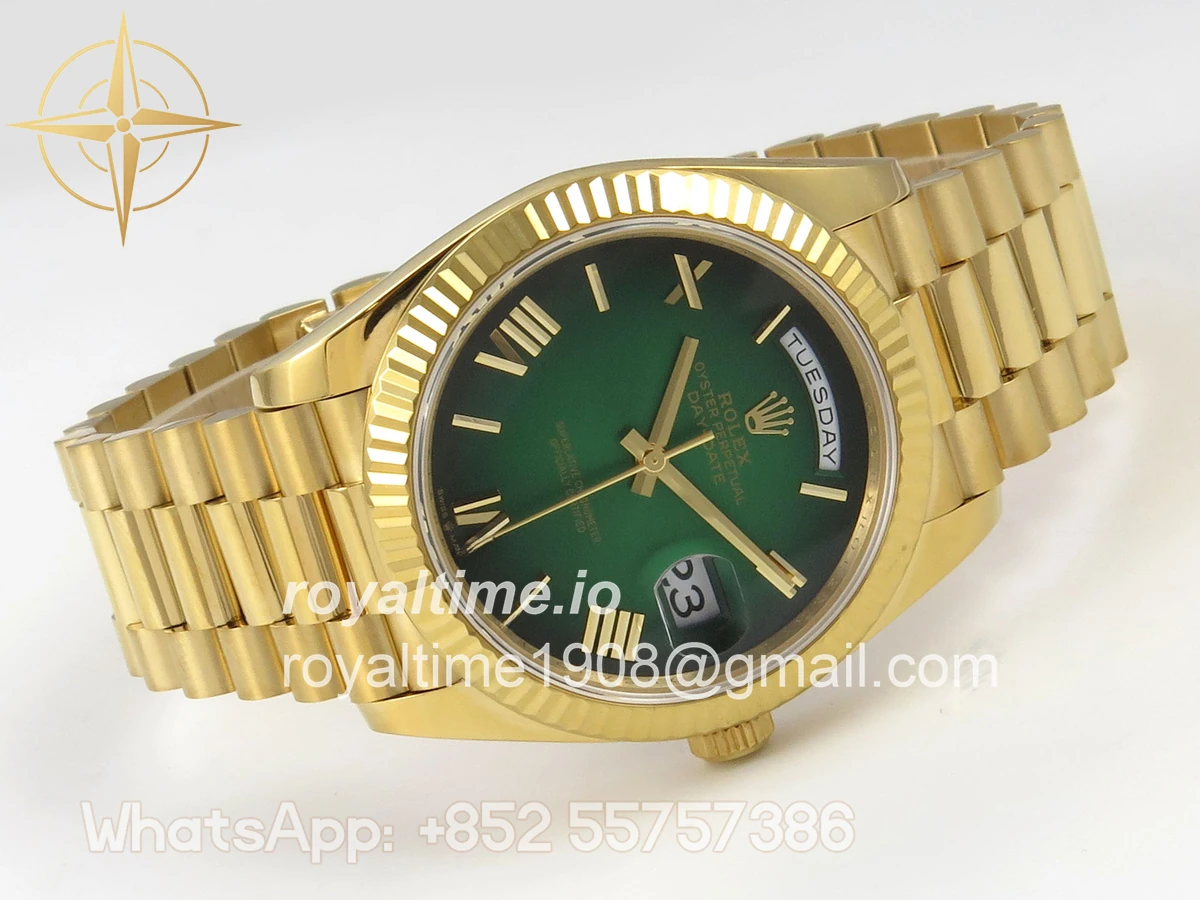 Rolex Day Date 40 YG 228238 QF Green Ombre Roman Dial on President Bracelet VR3255 V8 (190g) - Image 7