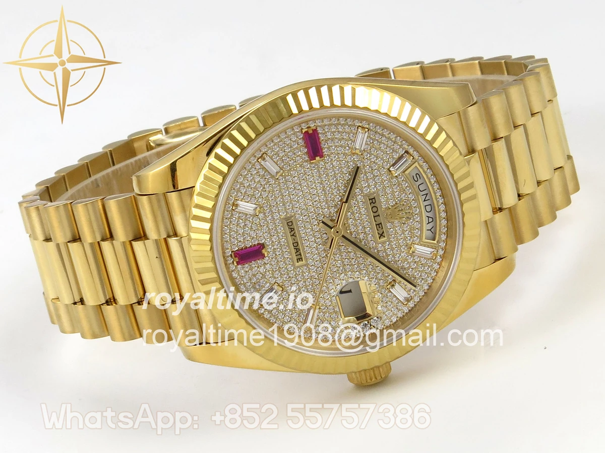 Rolex Day Date 40 YG 228238 QF Pave Diamond And Ruby Dial on President Bracelet A2836 V6 (200g) - Image 7