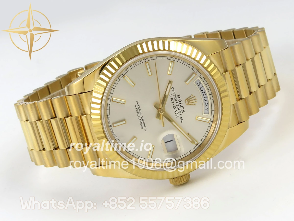 Rolex Day Date 40 YG 228238 QF Silver Stick Dial on President Bracelet A2836 V6 (200g) - Image 7