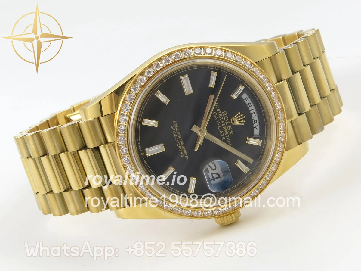 Rolex Day Date 40 YG TMF Black Crystal Dial Diamonds Bezel on President Bracelet VR3255 (220g) - Image 7