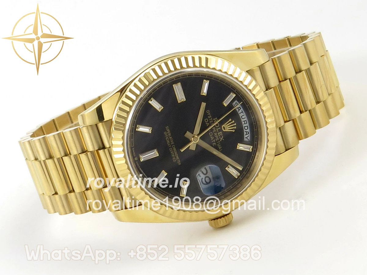Rolex Day Date 40 YG TMF Black Diamonds Dial on President Bracelet VR3255 (Weighted) 208g - Image 7