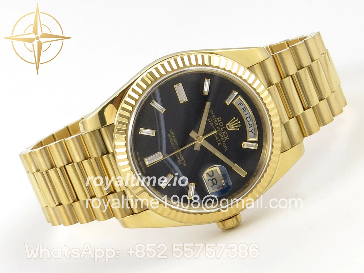 Rolex Day Date 40 YG TMF Black Wave Diamonds Dial on President Bracelet VR3255 (Weighted) 208g - Image 7