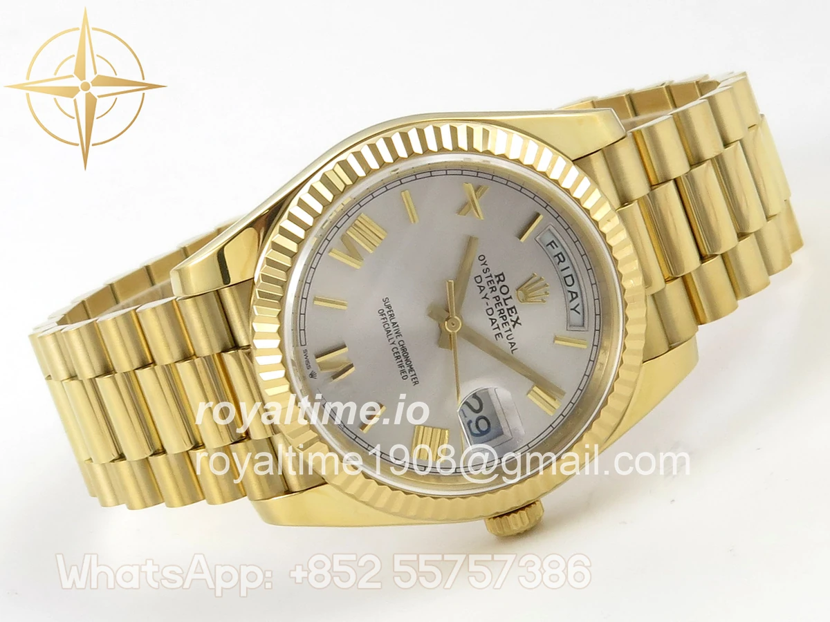 Rolex Day Date 40 YG TMF Silver Roman Dial on President Bracelet VR3255 (Weighted) 208g - Image 7