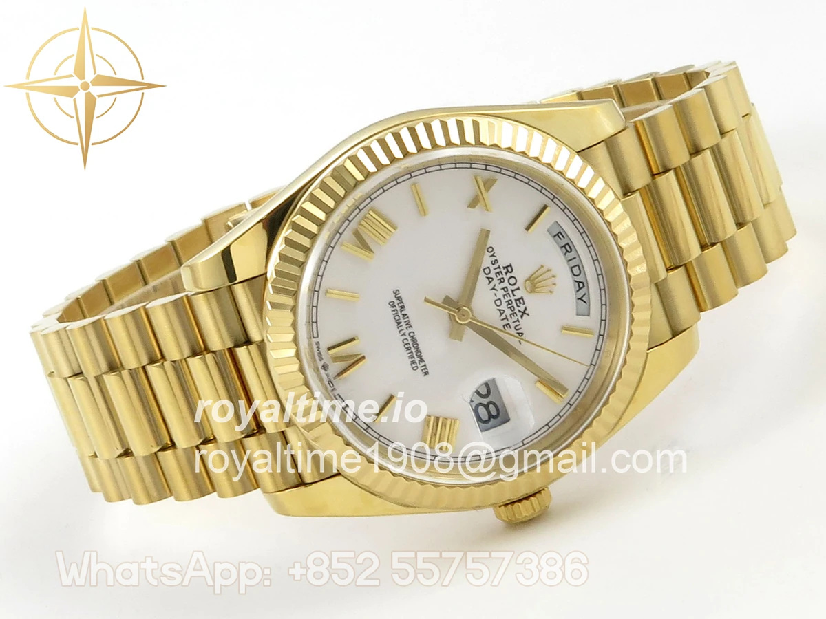 Rolex Day Date 40 YG TMF White Roman Dial on President Bracelet VR3255 (Weighted) 208g - Image 7