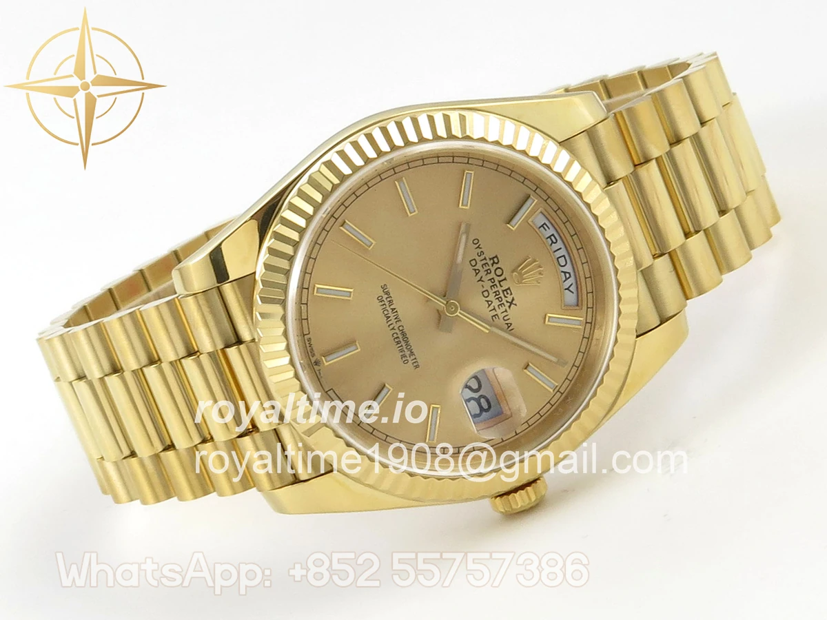 Rolex Day Date 40 YG TMF YG Stick Dial on President Bracelet VR3255 (Weighted) 208g - Image 7
