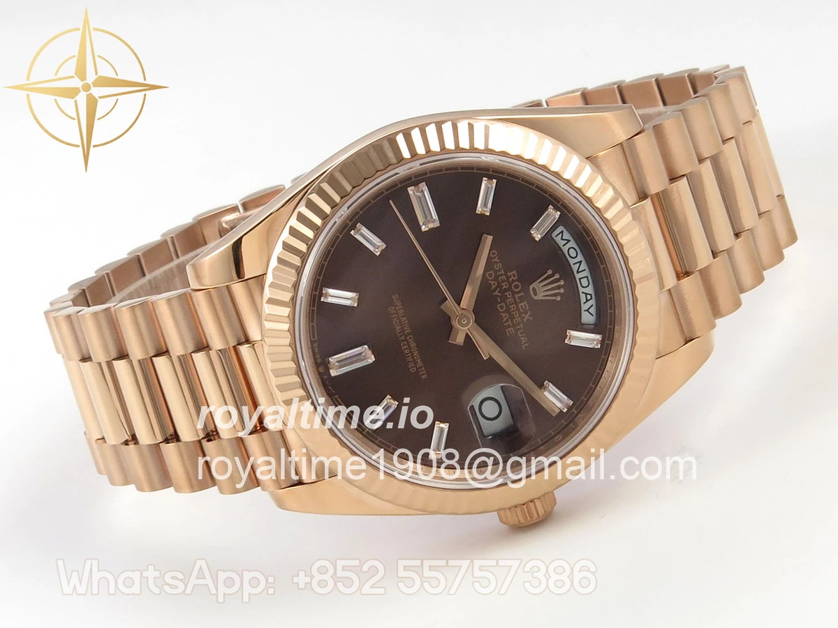 Rolex DayDate 40 RG QF 904L Steel Brown Crystal Dial on President Bracelet VR3255 V8 (Gain Weight) - Image 7
