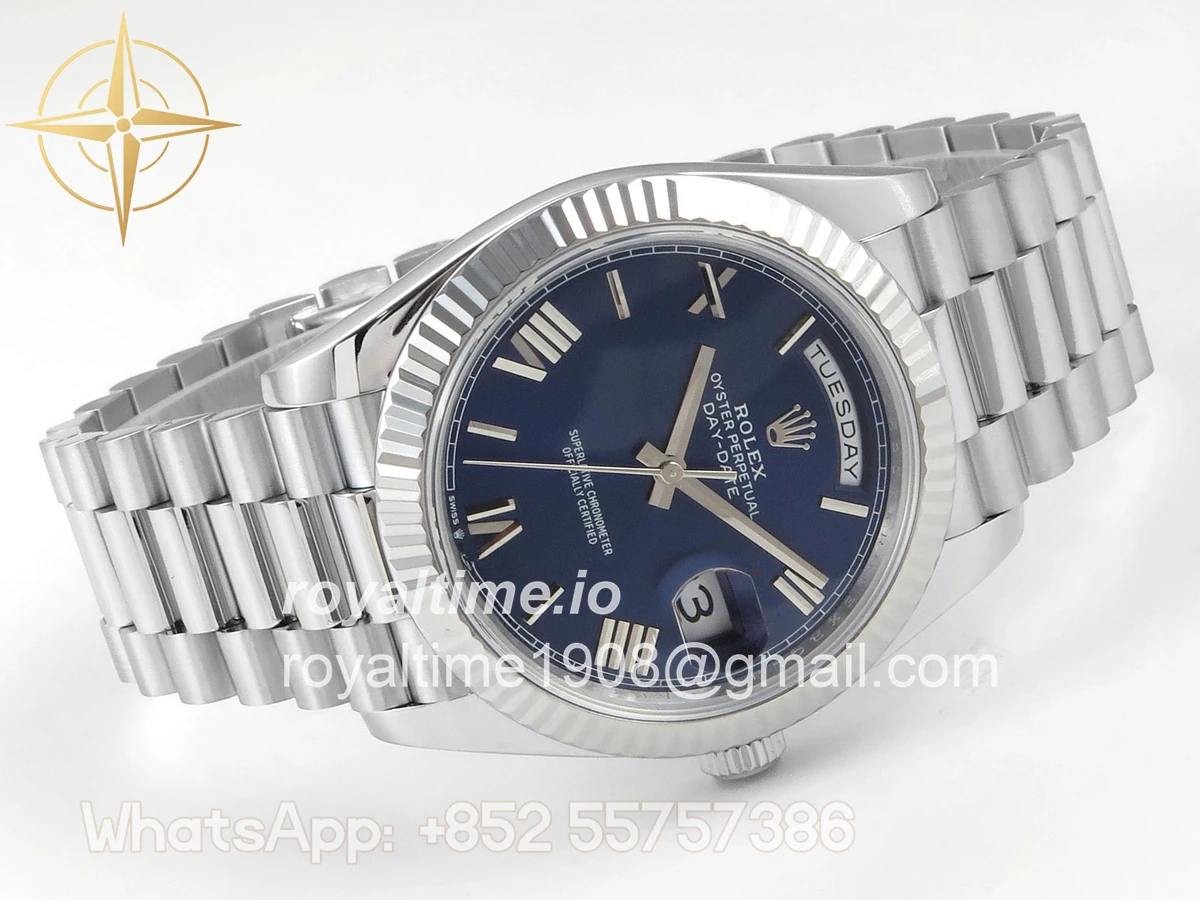 Rolex DayDate 40 SS QF 904L Steel Blue Roman Dial on President Bracelet VR3255 V8 (Gain Weight) - Image 7
