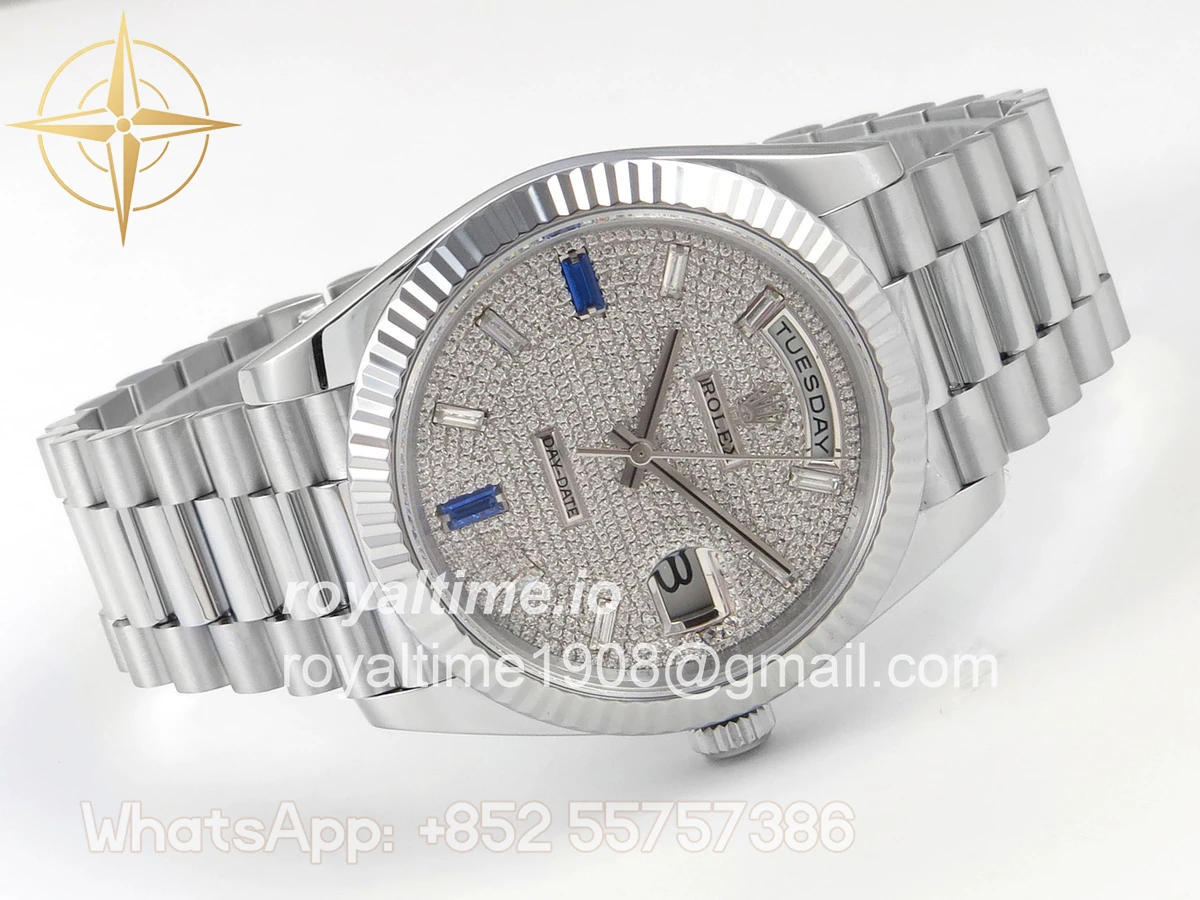 Rolex DayDate 40 SS QF 904L Steel Diamonds Dial on President Bracelet VR3255 V8 (Gain Weight) - Image 7
