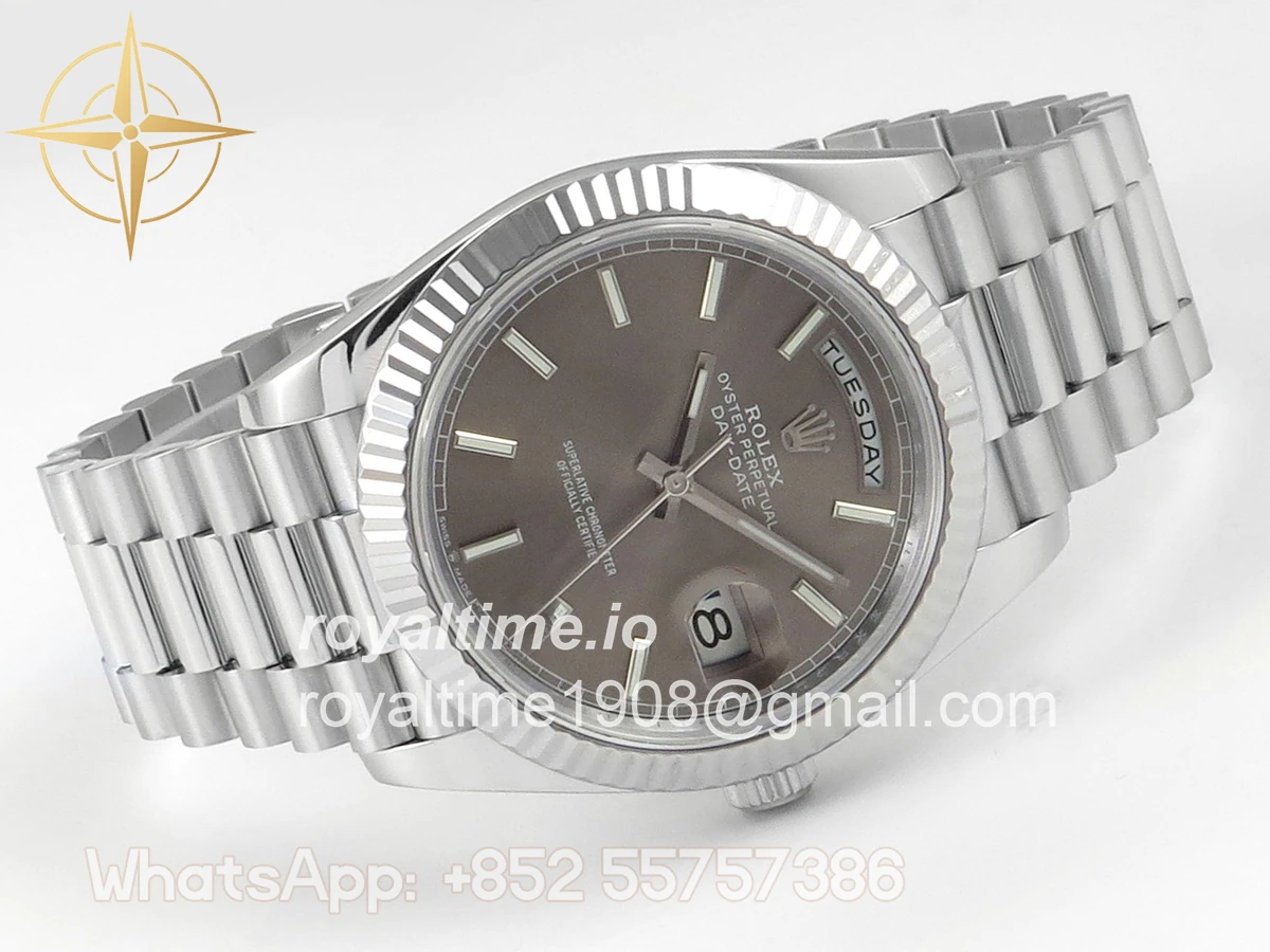 Rolex DayDate 40 SS QF 904L Steel Gray Stick Dial on President Bracelet VR3255 V8 (Gain Weight) - Image 7